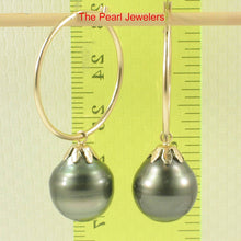 Load image into Gallery viewer, Ringed Teardrop Tahitian Pearl Hoop Earrings – 14k Yellow Gold