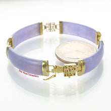 Load image into Gallery viewer, 14k Yellow Gold Three “Joy” Partitions &amp; Four Lavender Jade Segments Bracelet