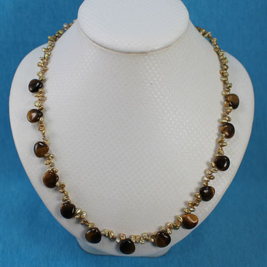 Heart-Shaped Tiger Eye & Keshi Pearl Necklace (18