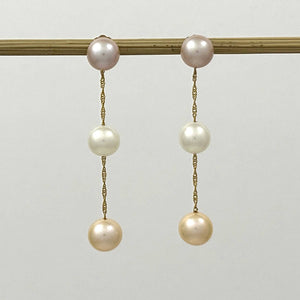 Tin Cup Design Dangle Multicolor Cultured Pearl Earrings