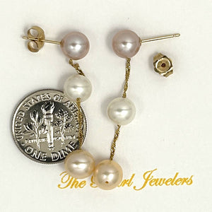 Tin Cup Design Dangle Multicolor Cultured Pearl Earrings