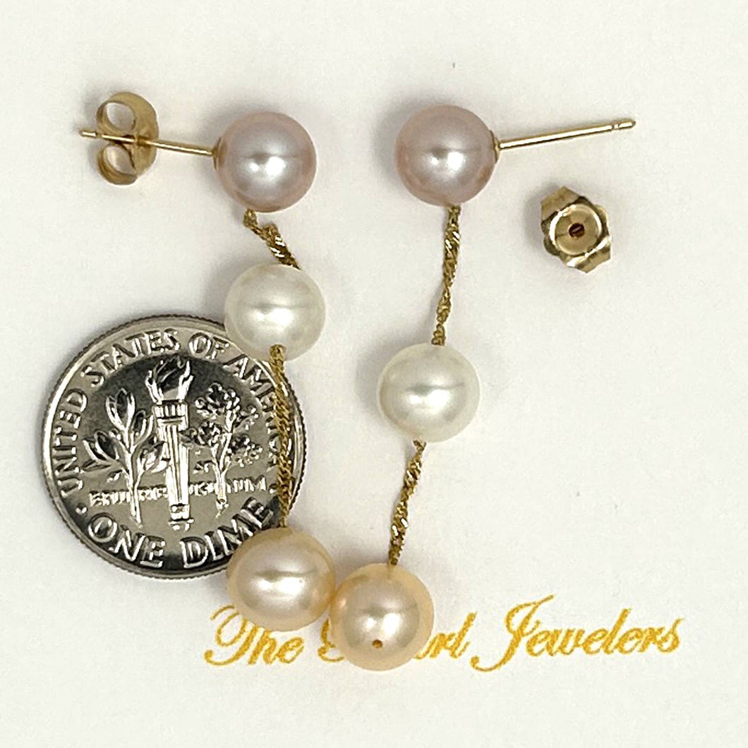 Tin Cup Design Dangle Multicolor Cultured Pearl Earrings