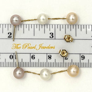 Tin Cup Design Dangle Multicolor Cultured Pearl Earrings