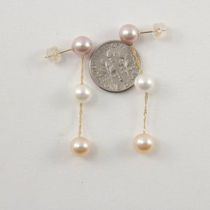 Tin Cup Design Dangle Multicolor Cultured Pearl Earrings