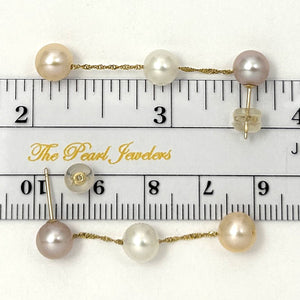 Tin Cup Design Dangle Multicolor Cultured Pearl Earrings
