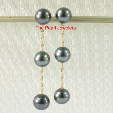 Tin Cup Design Dangle Peacock Cultured Pearl Earrings-14k