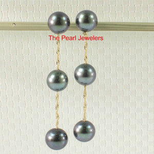 Tin Cup Design Dangle Peacock Cultured Pearl Earrings-14k