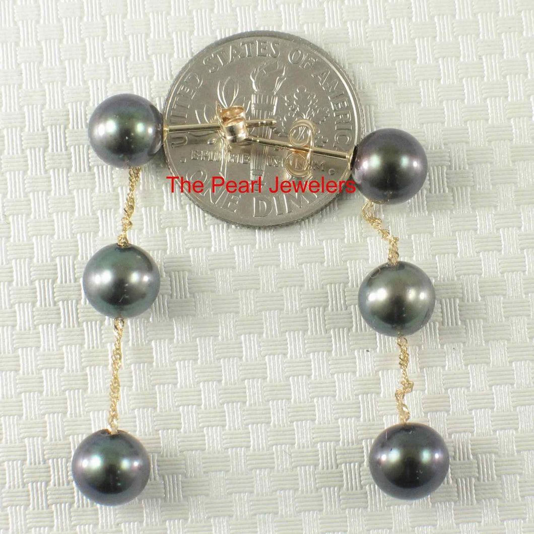 Tin Cup Design Dangle Peacock Cultured Pearl Earrings-14k