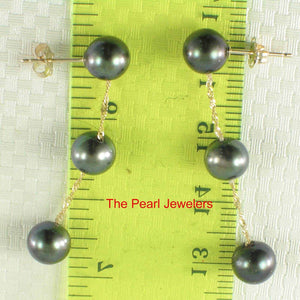 Tin Cup Design Dangle Peacock Cultured Pearl Earrings-14k