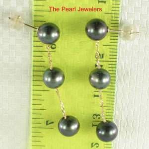 Tin Cup Design Dangle Peacock Cultured Pearl Earrings-14k