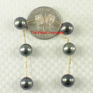 Tin Cup Design Dangle Peacock Cultured Pearl Earrings-14k