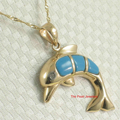 Turquoise Dolphin 14k Gold Pendant