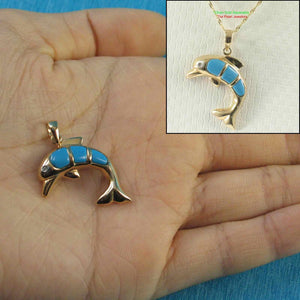 Turquoise Dolphin 14k Gold Pendant