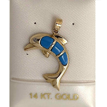 Load image into Gallery viewer, Turquoise Dolphin 14k Gold Pendant