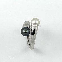 Load image into Gallery viewer, Solid Sterling Silver .925 Twin Black &amp; White Freshwater Cultured Pearl Cocktail Ring