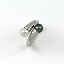 Load image into Gallery viewer, Solid Sterling Silver .925 Twin Black &amp; White Freshwater Cultured Pearl Cocktail Ring