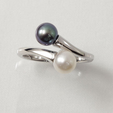 Twin AAA Black & White Freshwater Pearl Cocktail Ring – .925 Sterling Silver