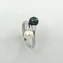 Load image into Gallery viewer, Twin AAA Black &amp; White Freshwater Pearl Cocktail Ring – .925 Sterling Silver