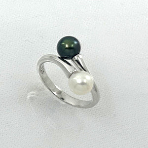 Twin AAA Black & White Freshwater Pearl Cocktail Ring – .925 Sterling Silver