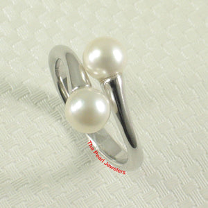Solid Sterling Silver .925 Twin White Freshwater Cultured Pearl Cocktail Ring