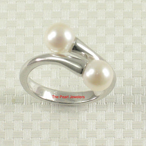 Solid Sterling Silver .925 Twin White Freshwater Cultured Pearl Cocktail Ring