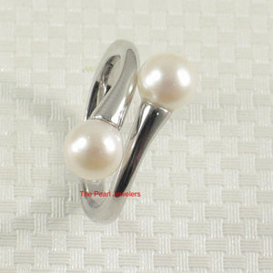 Solid Sterling Silver .925 Twin White Freshwater Cultured Pearl Cocktail Ring