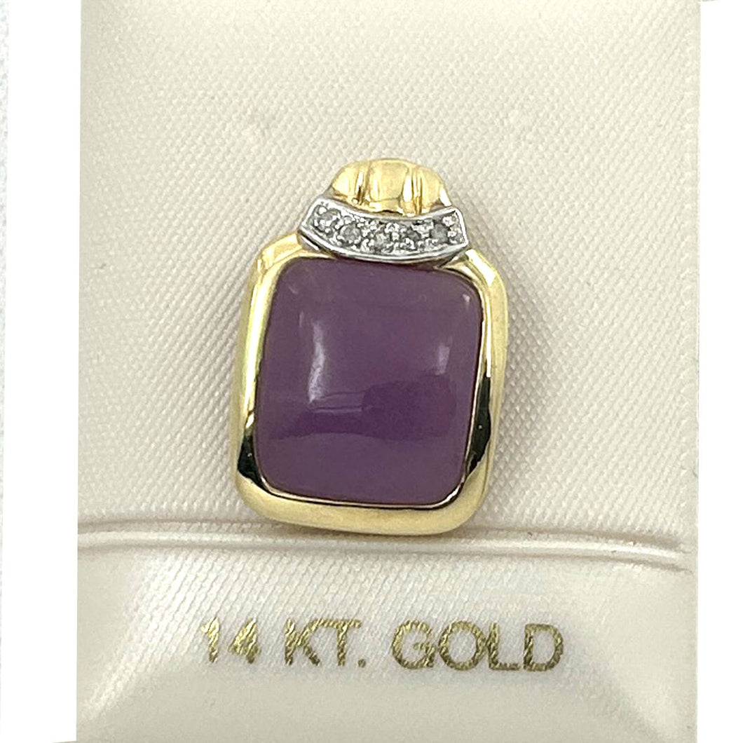 Unique 14k Yellow Gold Diamond Lavender Jade Pendant