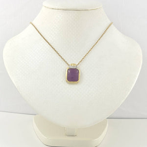 Unique 14k Yellow Gold Diamond Lavender Jade Pendant