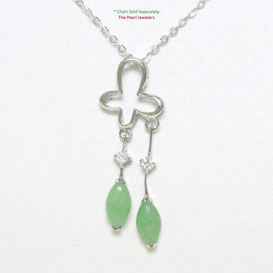 Solid Sterling Silver 925 Unique Green Jade & CZ Pendant
