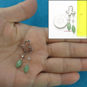 Solid Sterling Silver 925 Unique Green Jade & CZ Pendant