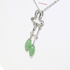 Solid Sterling Silver 925 Unique Green Jade & CZ Pendant