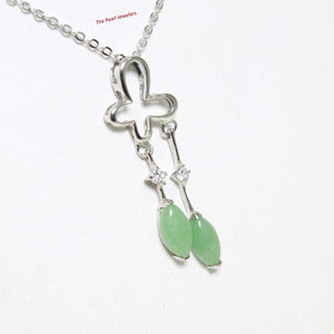Solid Sterling Silver 925 Unique Green Jade & CZ Pendant