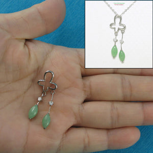 Solid Sterling Silver 925 Unique Green Jade & CZ Pendant