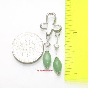 Solid Sterling Silver 925 Unique Green Jade & CZ Pendant