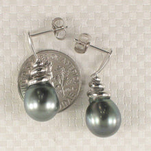 Load image into Gallery viewer, Unique Water Flow Tahitian Pearl Dangle Earrings – 14k White Gold