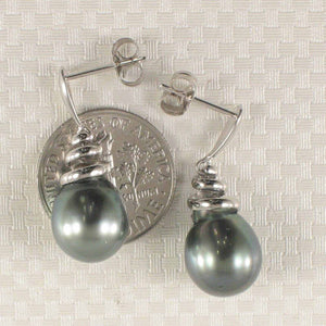 Unique Water Flow Tahitian Pearl Dangle Earrings – 14k White Gold