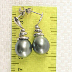 Unique Water Flow Tahitian Pearl Dangle Earrings – 14k White Gold