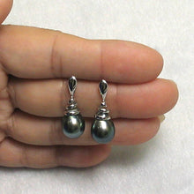 Load image into Gallery viewer, Unique Water Flow Tahitian Pearl Dangle Earrings – 14k White Gold