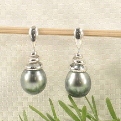Unique Water Flow Tahitian Pearl Dangle Earrings – 14k White Gold