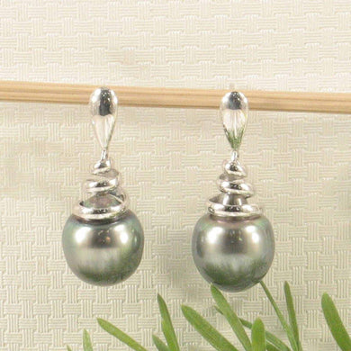 Unique Water Flow Tahitian Pearl Dangle Earrings – 14k White Gold