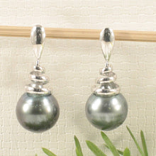 Load image into Gallery viewer, Unique Tahitian Pearl Dangle Earrings – 14k White Gold