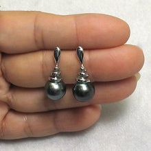 Load image into Gallery viewer, Unique Tahitian Pearl Dangle Earrings – 14k White Gold