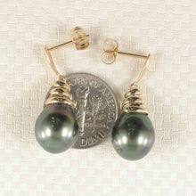 Load image into Gallery viewer, Unique Tahitian Pearl Dangle Earrings – 14k Yellow Gold