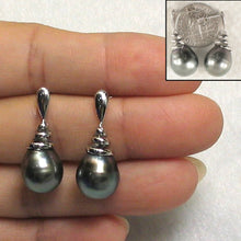 Load image into Gallery viewer, Unique Water Flow Tahitian Pearl Dangle Earrings – 14k White Gold