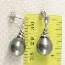 Load image into Gallery viewer, Unique Water Flow Tahitian Pearl Dangle Earrings – 14k White Gold