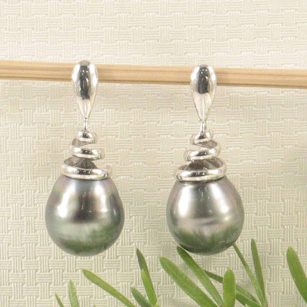 Unique Water Flow Tahitian Pearl Dangle Earrings – 14k White Gold