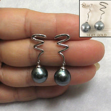 Load image into Gallery viewer, 14k White Gold Unique Gourd Black Tahitian Pearl Dangle Stud Earrings