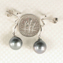 Load image into Gallery viewer, 14k White Gold Unique Gourd Black Tahitian Pearl Dangle Stud Earrings