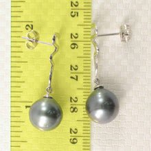 Load image into Gallery viewer, 14k White Gold Unique Gourd Black Tahitian Pearl Dangle Stud Earrings