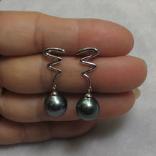 Load image into Gallery viewer, 14k White Gold Unique Gourd Black Tahitian Pearl Dangle Stud Earrings